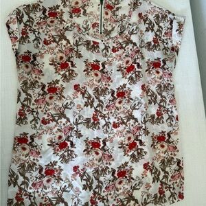 Chic Floral Women's Blouse in Red and Brown